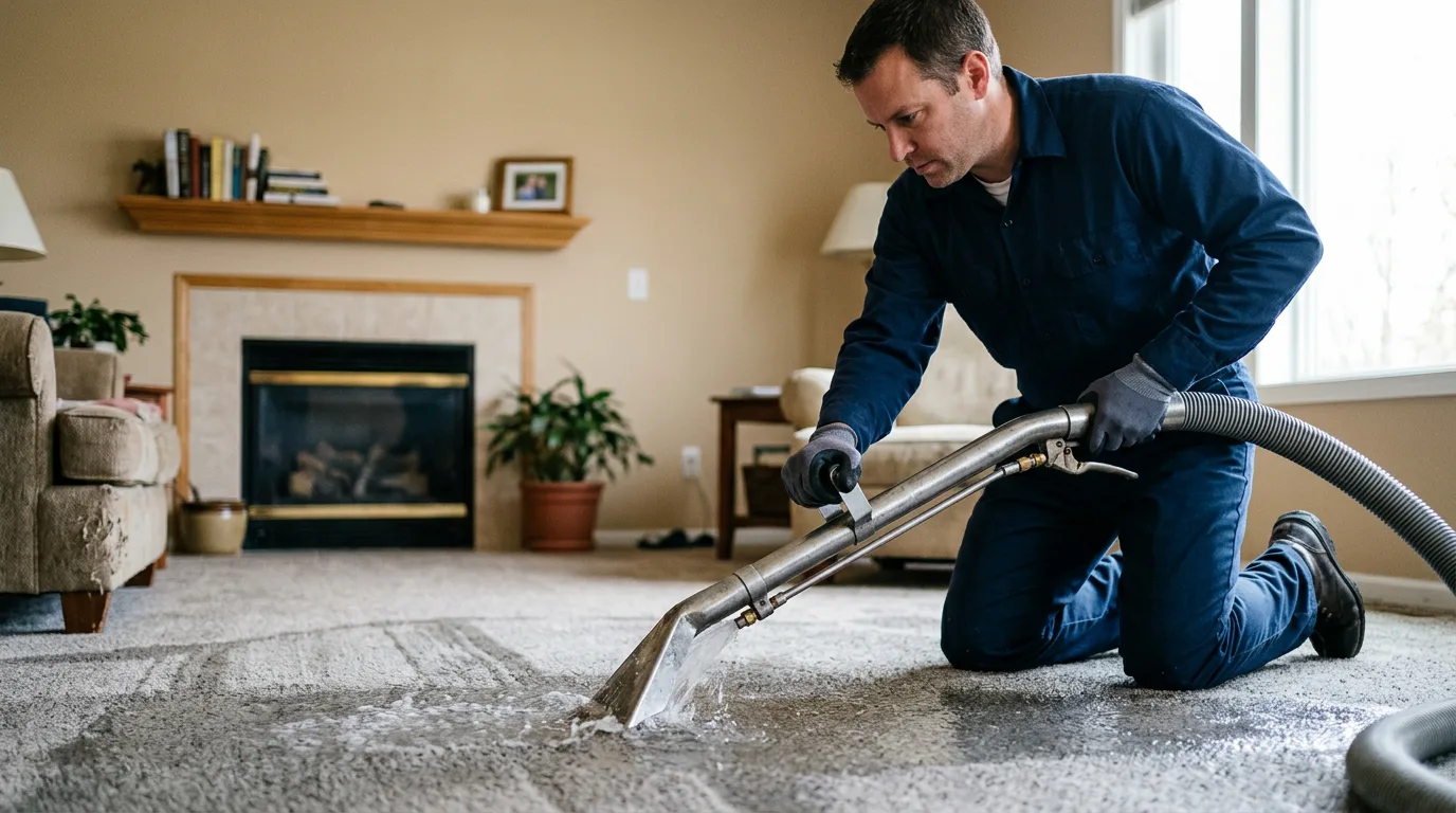 Water damage restoration technician working near Junction City, KS